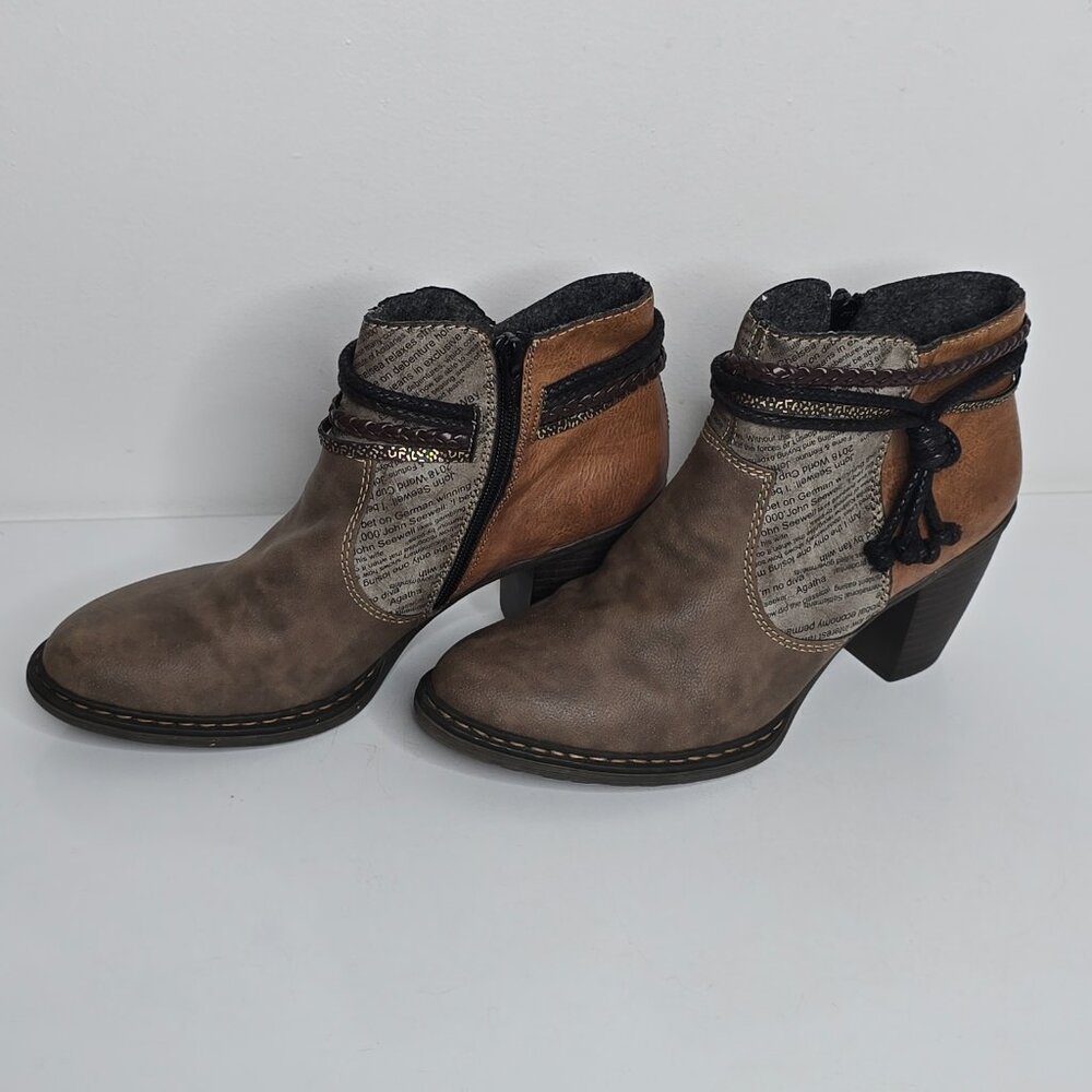 Rieker Women Ankle Boots US 8.5 EU 40 Lilyish Brown Zip Bootie Felt Lined Tassel - Picture 4 of 10